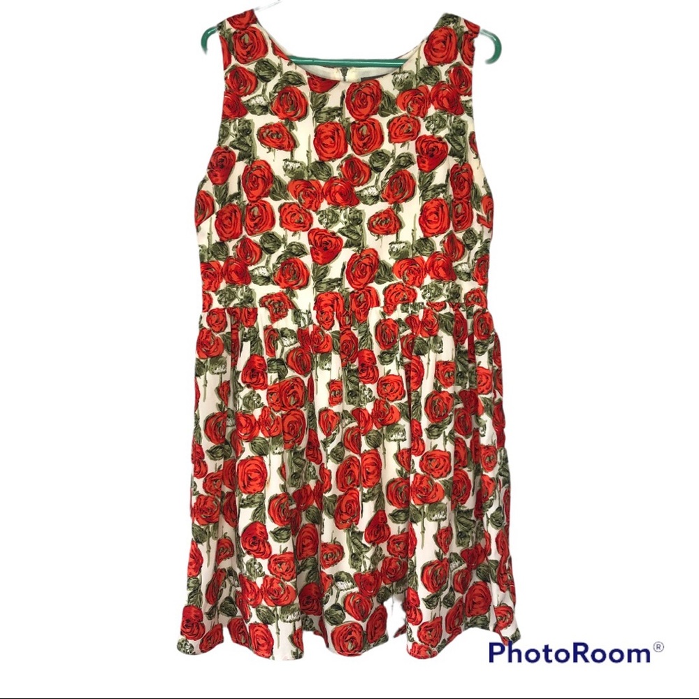 Sunday in Brooklyn Red Rose Print Sleeveless Fit-and-Flare Dress